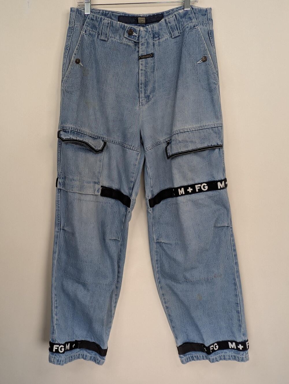 Marithe Francois Girbaud Jeans Mens 34 Blue Wide Leg Cargo Utility Y2K Strap